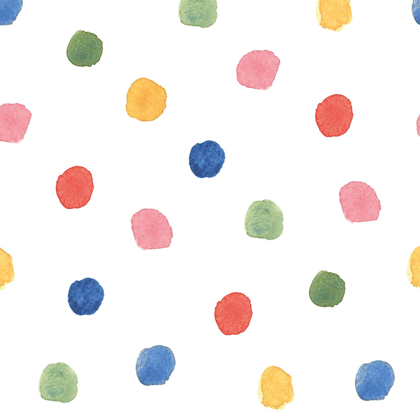 Papierserviette mit einem bunten Muster aus aquarellierten Punkten auf weißem Hintergrund.