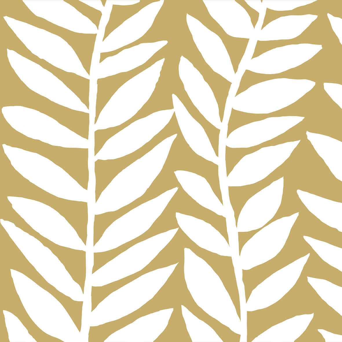Serviette mit einem weißen, botanischen Blattmuster auf goldenem Hintergrund.