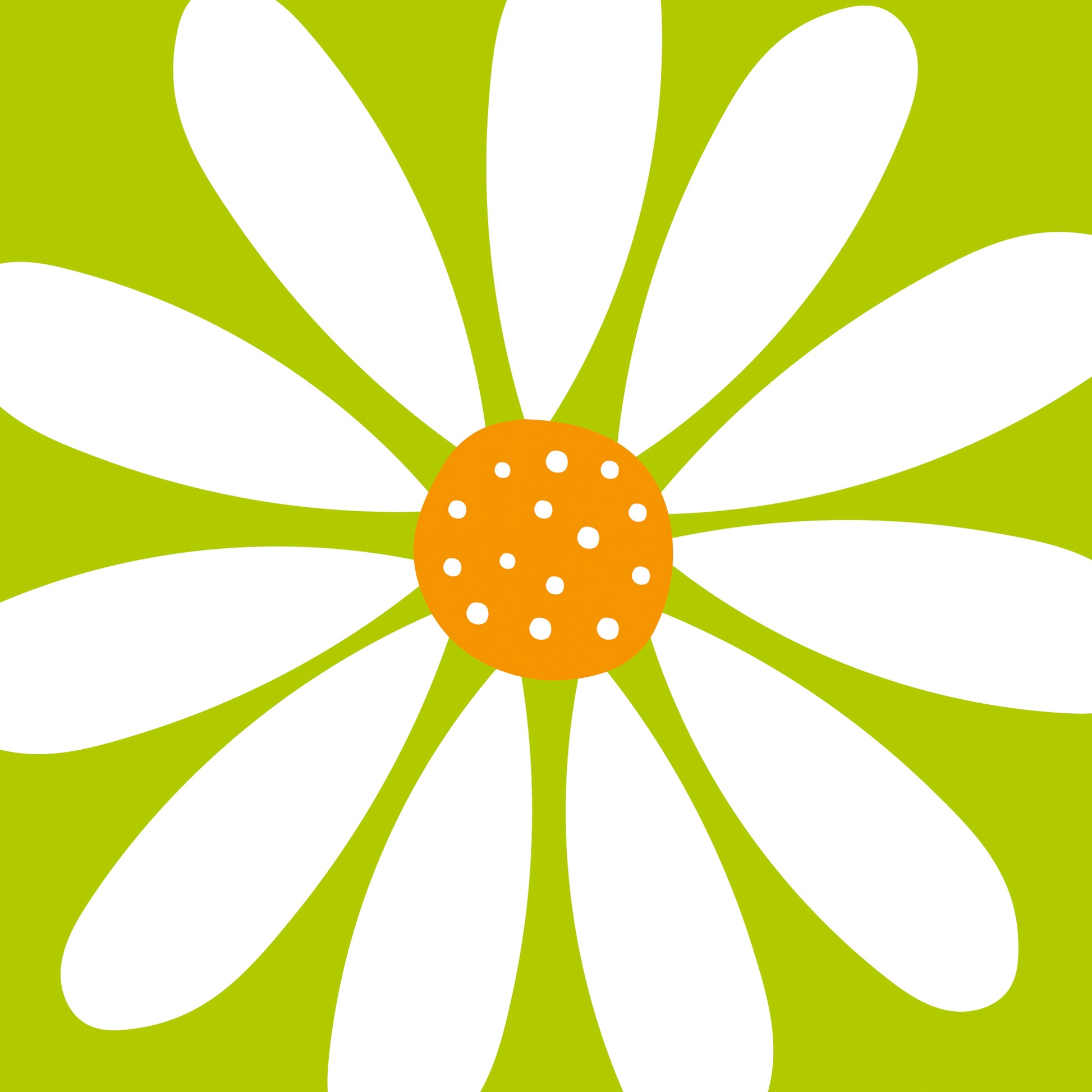 Eine quadratische Papierserviette mit einem großen, weißen Gänseblümchen auf hellgrünem Grund.