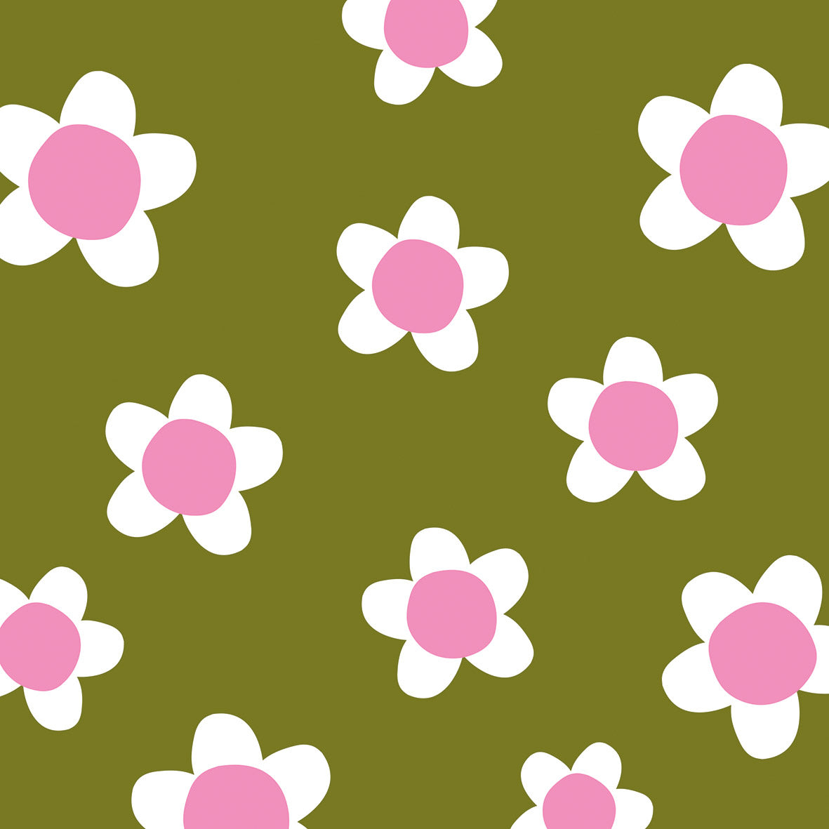 Eine Papierserviette mit einem wiederkehrenden Muster aus weißen Blumen mit rosa Blütenmitte.