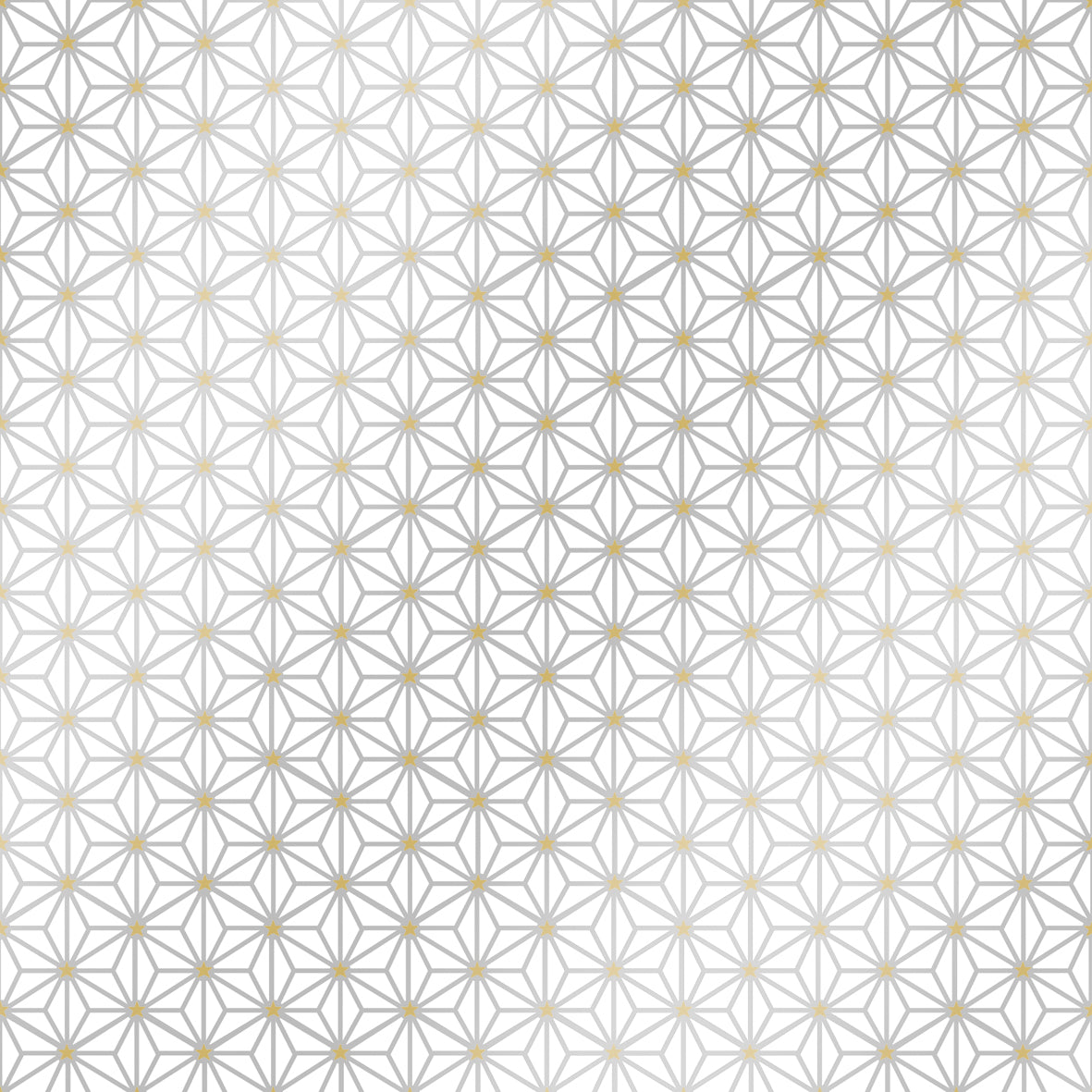 Papierserviette mit einem geometrischen Muster aus grauen Linien und kleinen goldenen Sternen.