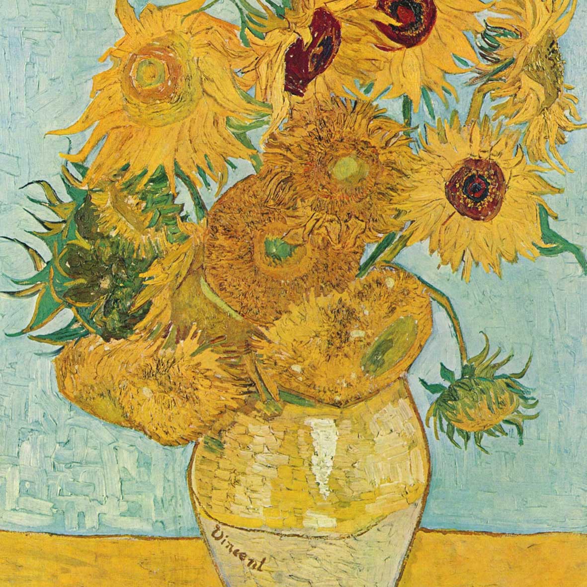 Serviette mit Van Goghs Tournesols Motiv.